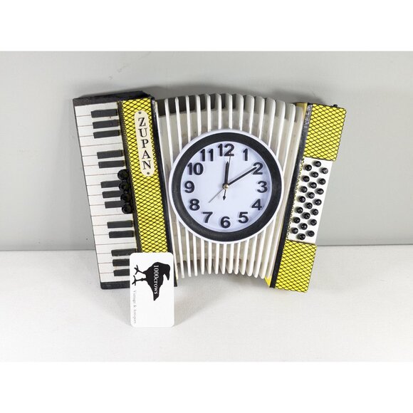 Vintage wooden Accordion Clock, Zupan custom Black and Yellow hand made wall - Picture 3 of 10